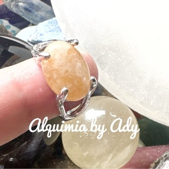 Peach jade silver gem ring - Picture 1 of 3